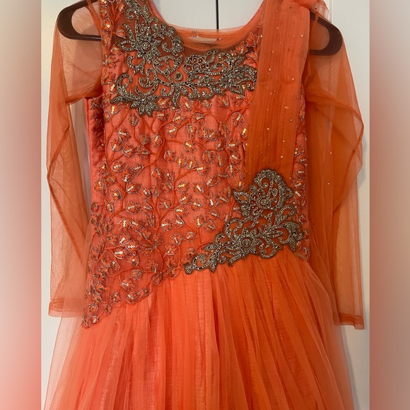 Gorgeous Peach coral Soft  Net  Partywear Gown for kids 10 to 13 - Picture 3 of 5